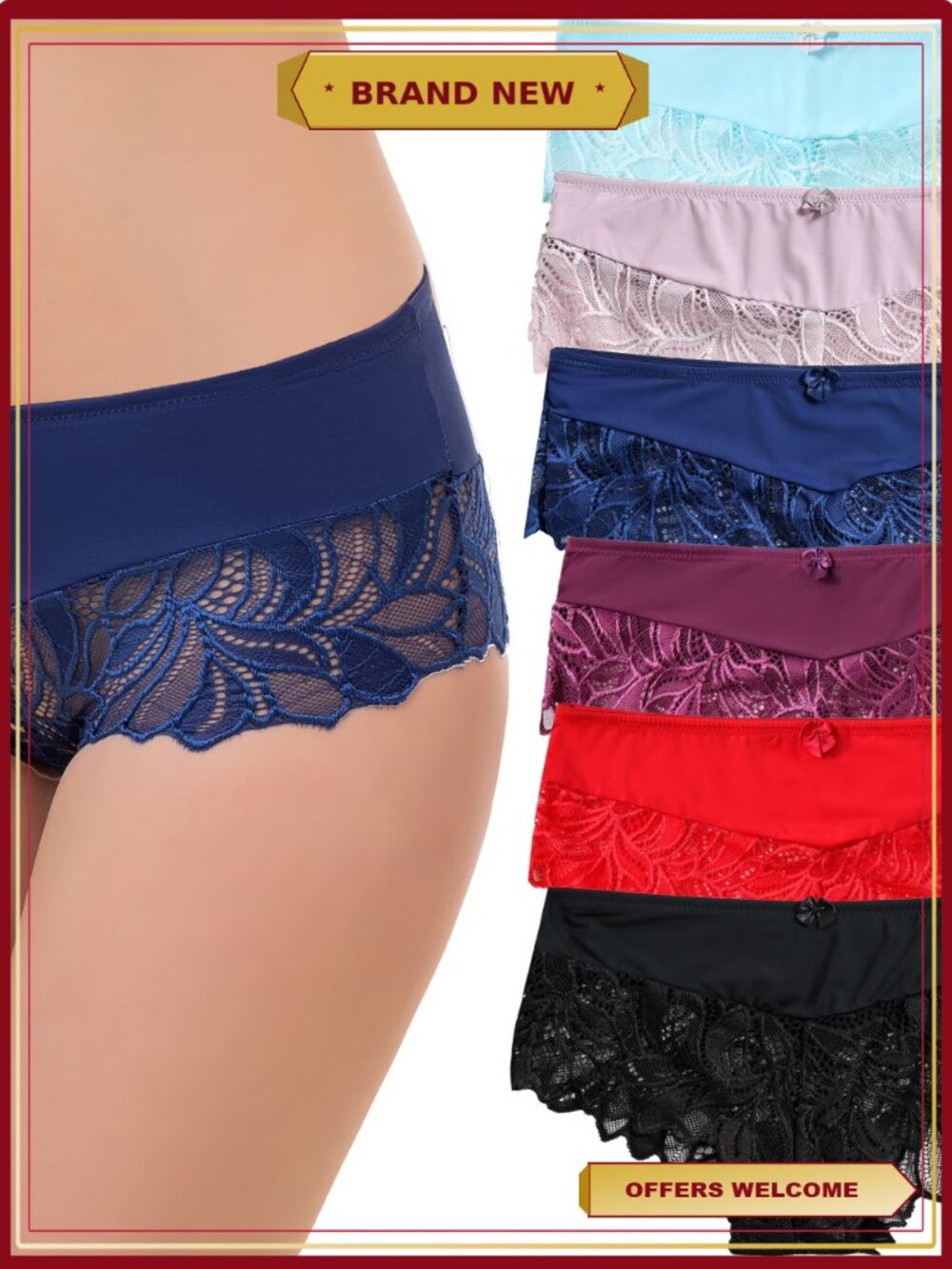 Lace Panties for Women, Soft Stretch Hipster, Sexy Cheeky Underwear, 6-Pack, S